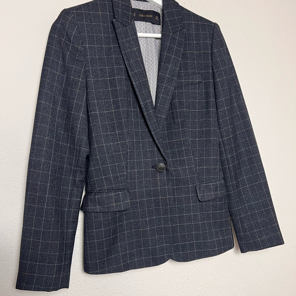 Zara Patch Elbow Checkered Blazer - image 2